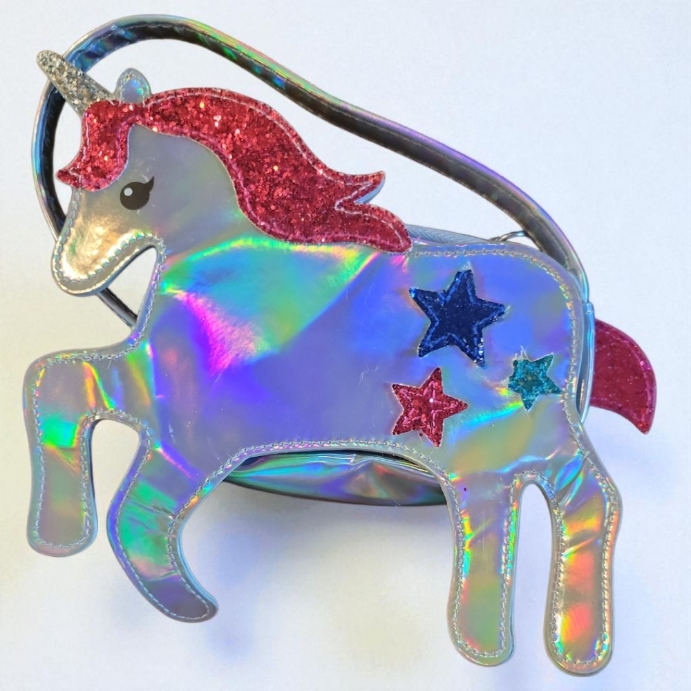 Silver Unicorn Star Handbag Zip Change Purse Pink Mane Toy Kids Ages 3 Yrs & Up
